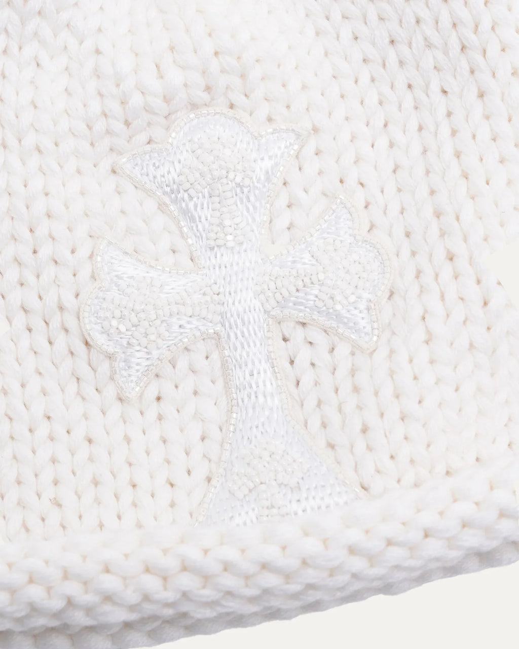 Chrome Hearts Cashmere Beaded Cross Beanie White