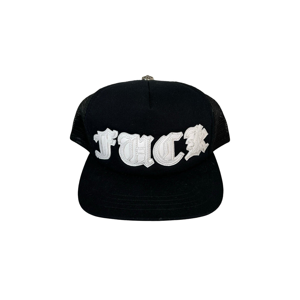 Chrome Hearts Fuck White Leather Patch Trucker Hat White