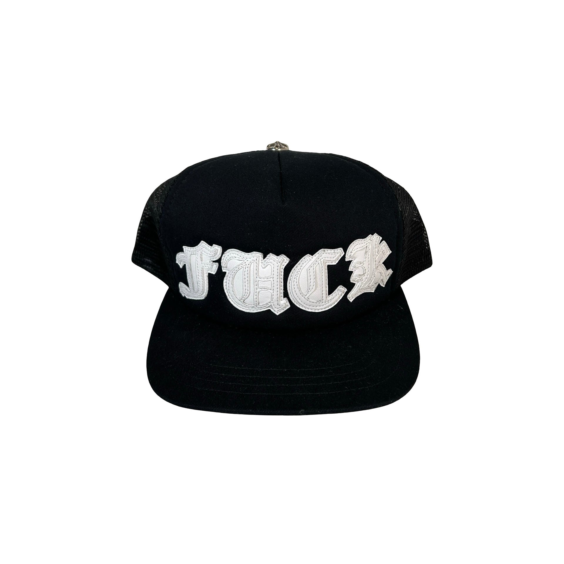 Chrome Hearts Fuck White Leather Patch Trucker Hat White