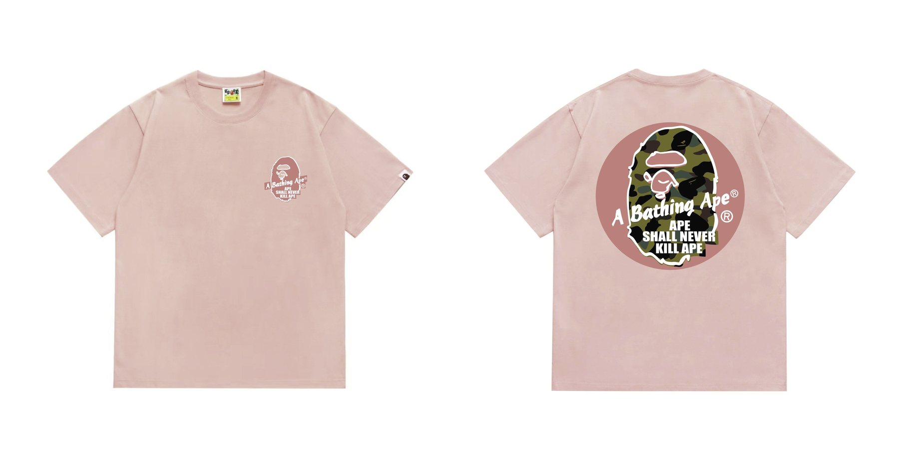 BAPE Pink Accent Ape Circle Graphic T-Shirt — front