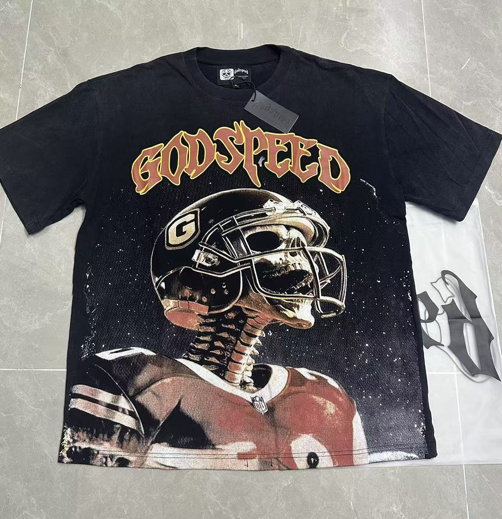 Godspeed Football Skeleton Graphic T-Shirt — front