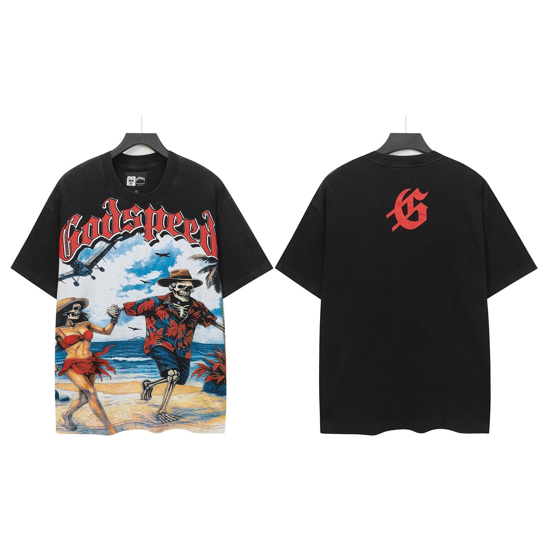 Godspeed Beach Skeleton Graphic T-Shirt — front