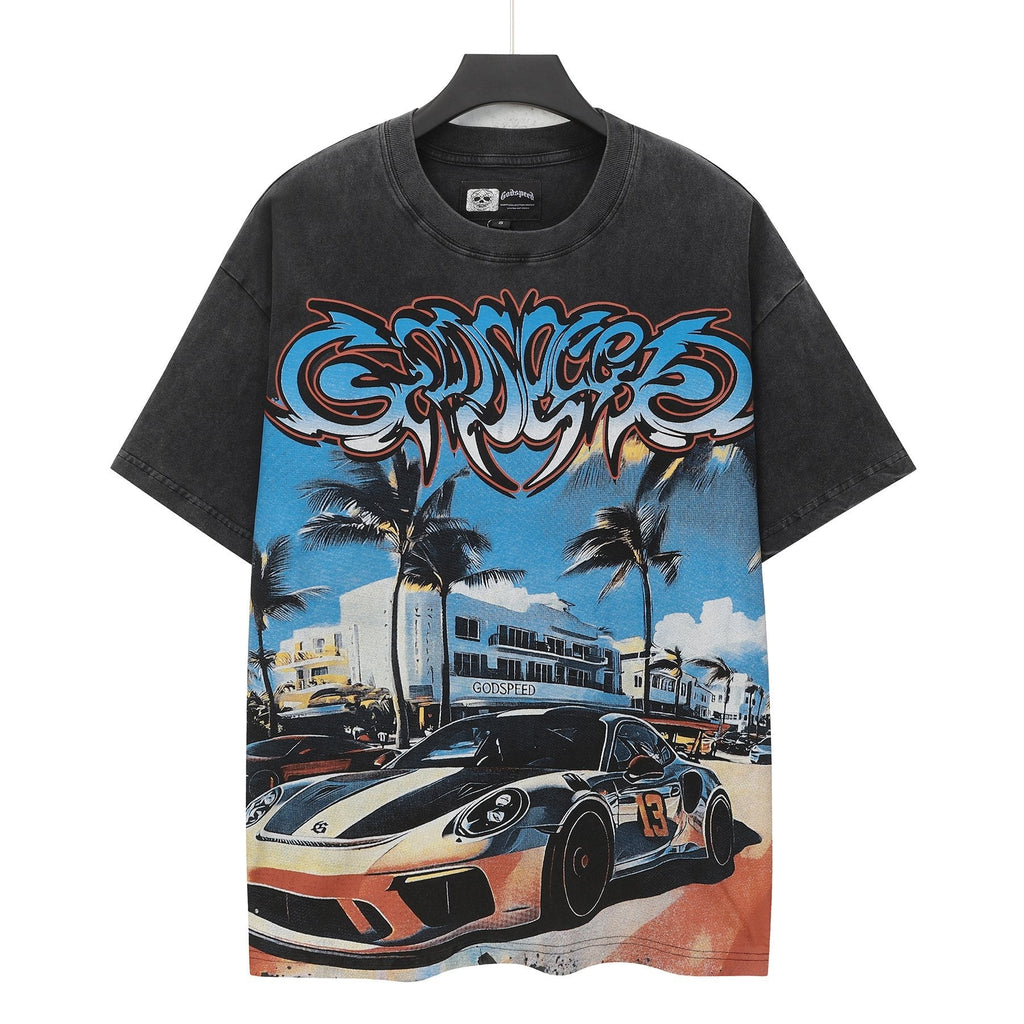 Godspeed Washed Black Car & Sun-Eye Graphic T-Shirt — hero