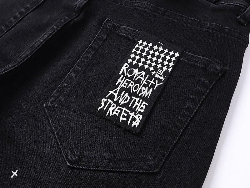 Ksubi Black Cross Embroidered Slim Tapered Jeans — detail