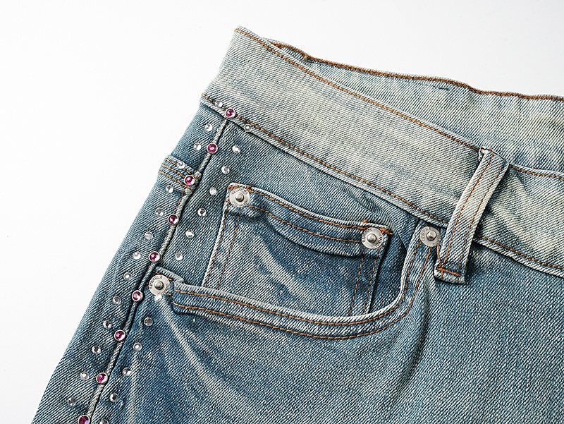Purple Brand Light Blue Studded Denim Shorts — detail