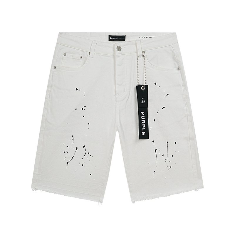 Purple Brand White Paint-Splatter Denim Shorts — hero