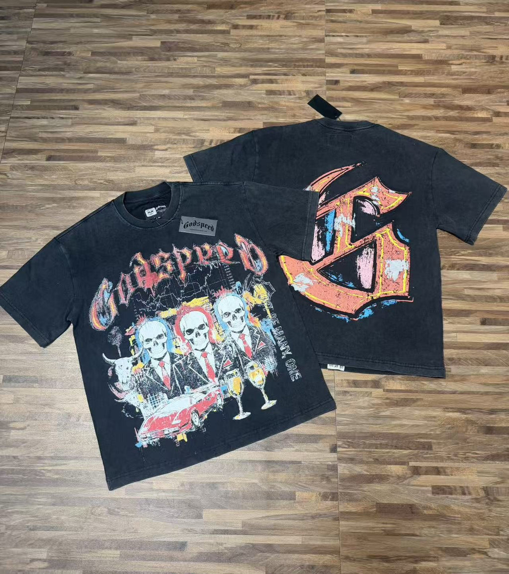 Godspeed Washed Black Skull Car Graphic T-Shirt — context