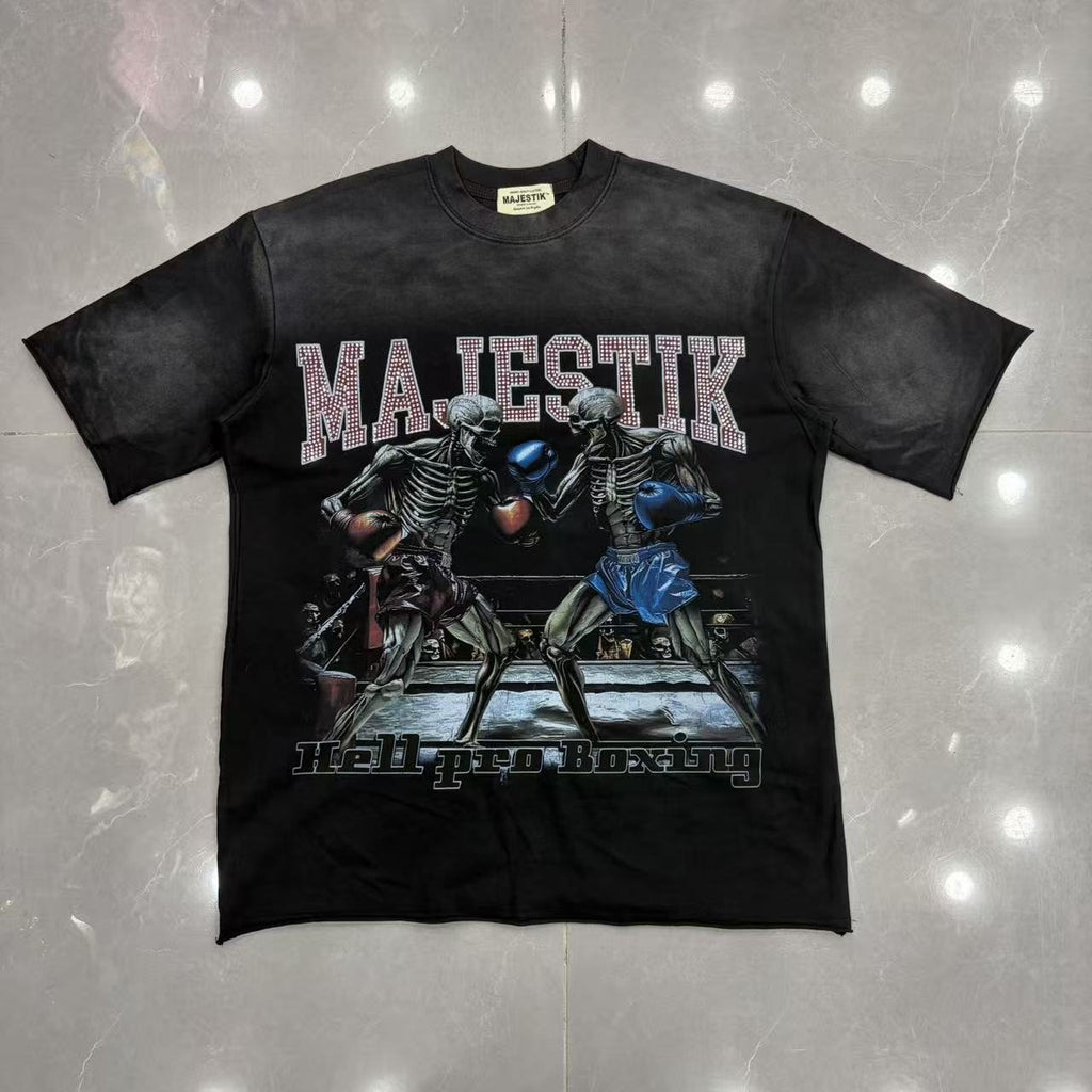 MAJESTIK Skeleton Boxing Graphic T-Shirt — front