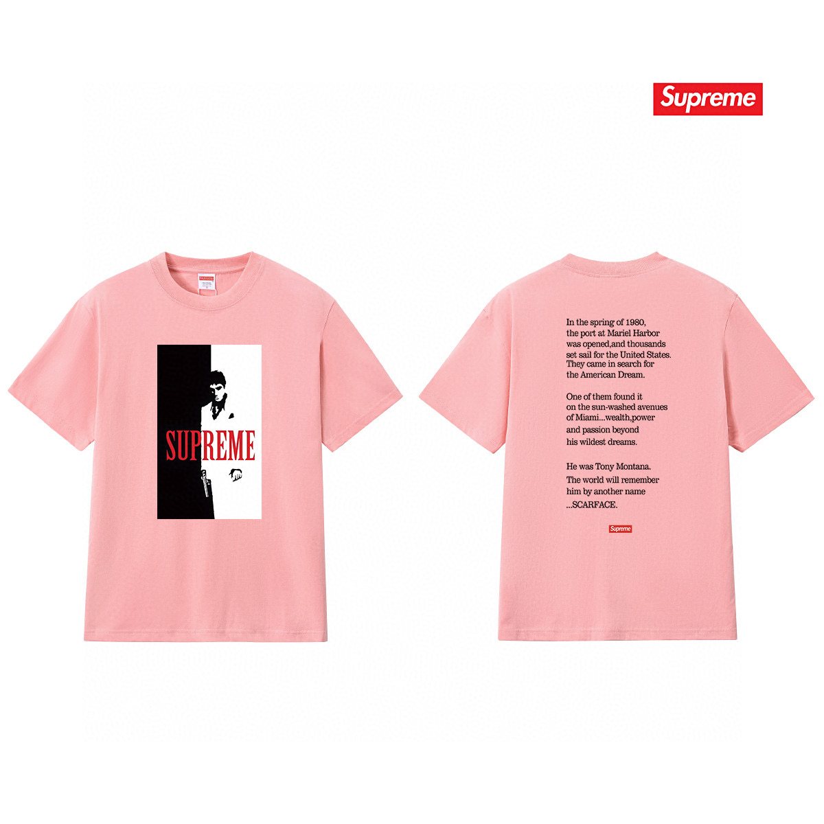 Supreme Scarface Movie Poster Graphic Short-Sleeve T-Shirt — comparison