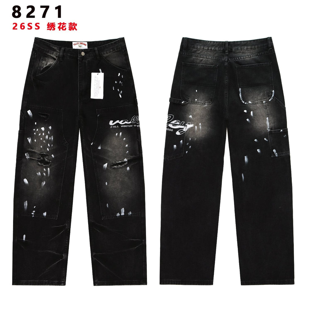 Valley Dreams Distressed Paint-Splatter Jeans — hero