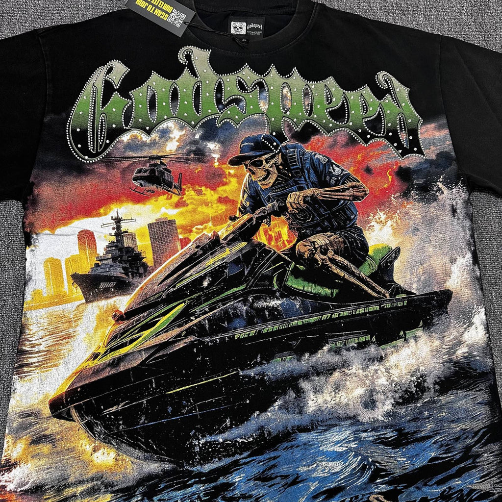Godspeed Washed Black Gothic Graphic T-Shirt — detail