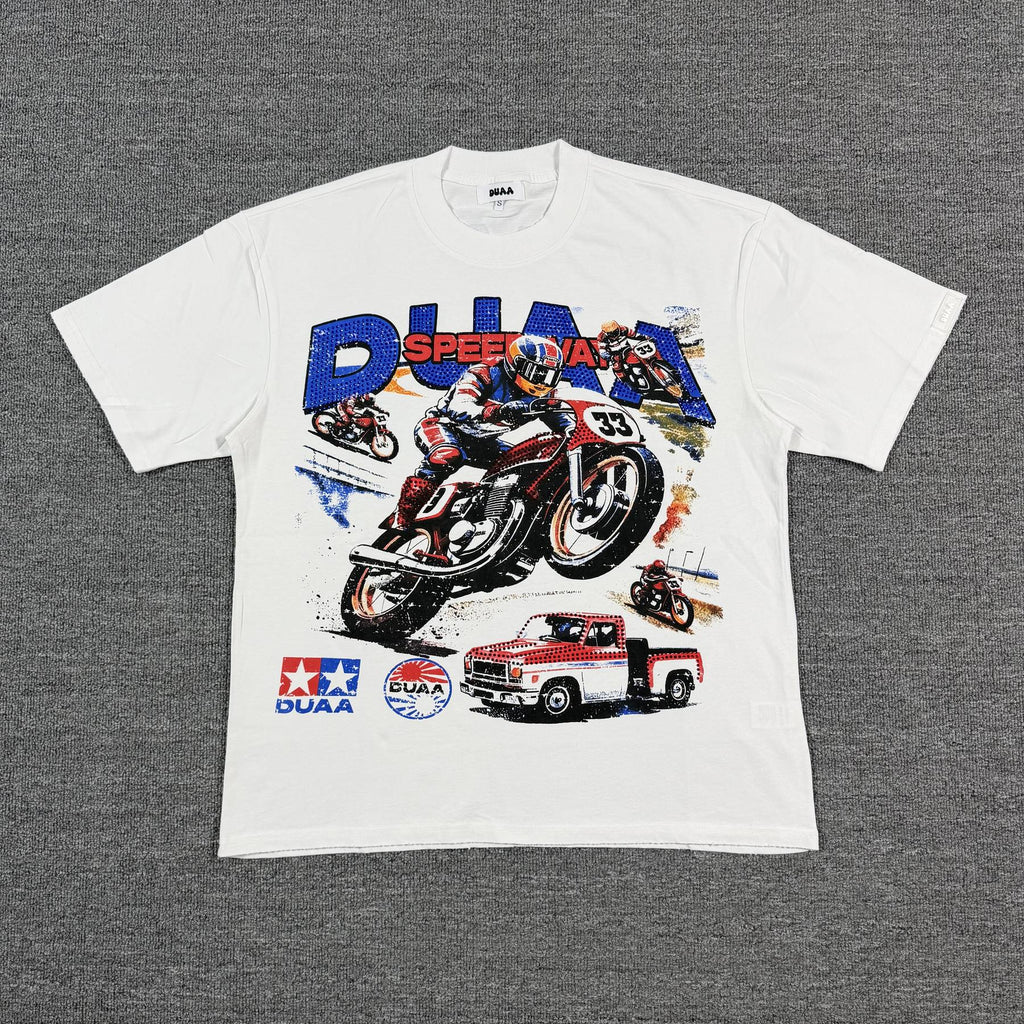 DUAA Speedway Motorcycle Racing Graphic T-Shirt — front