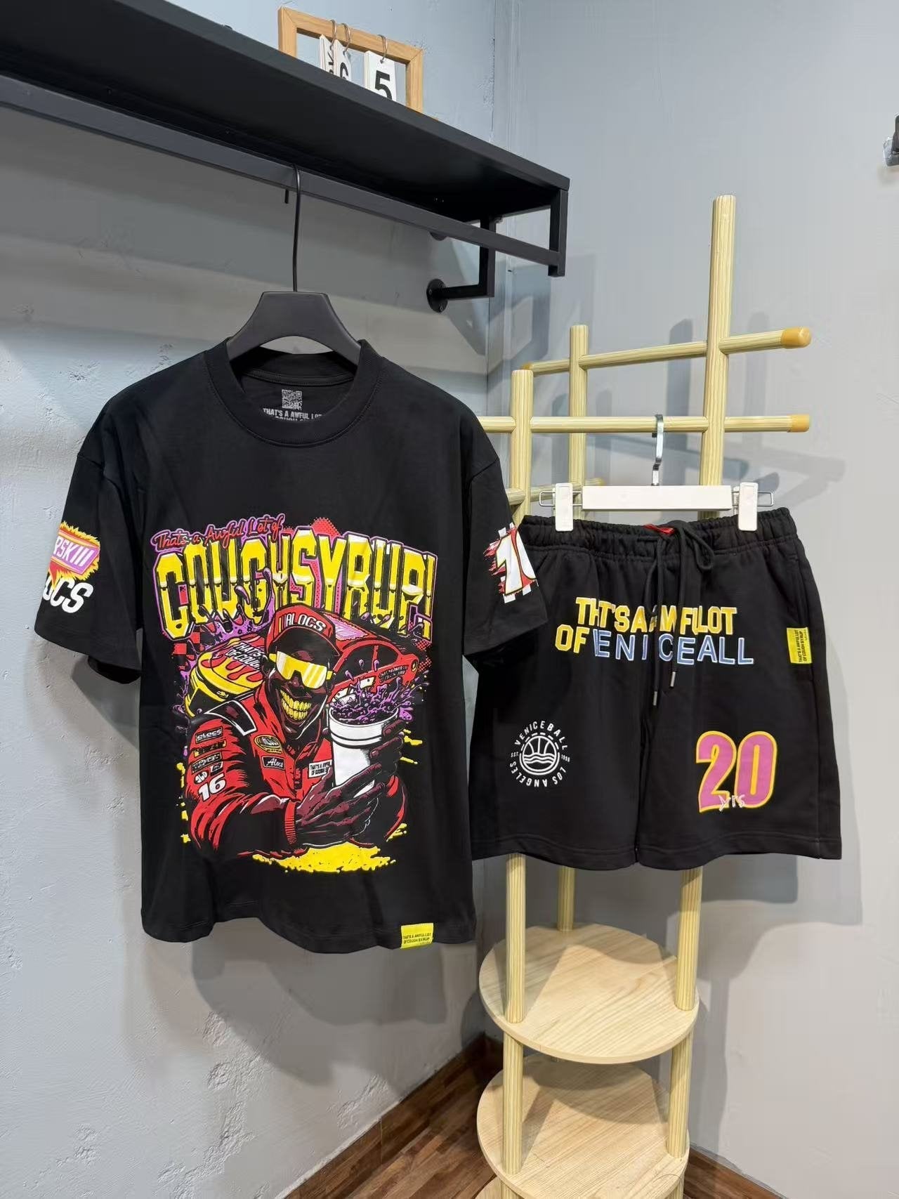 THAT'S A AWFUL LOT OF COUGH SYRUP Racing Car Graphic Short-Sleeve Set — front