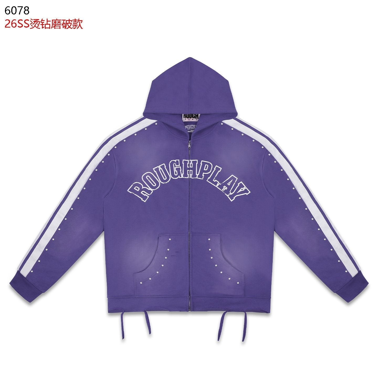 Rough Play Studded Stripe Full-Zip Hoodie — front