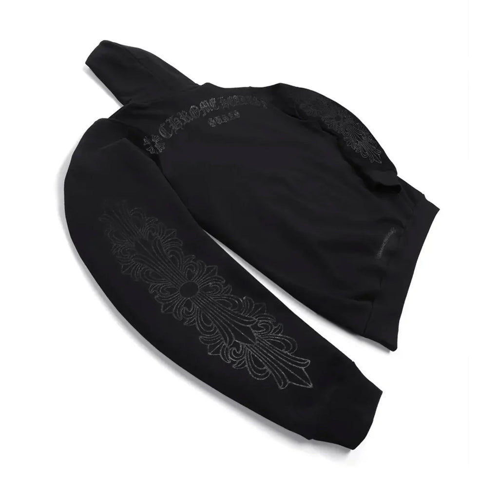Chrome Hearts Black Pullover Horseshoe Floral Hoodie